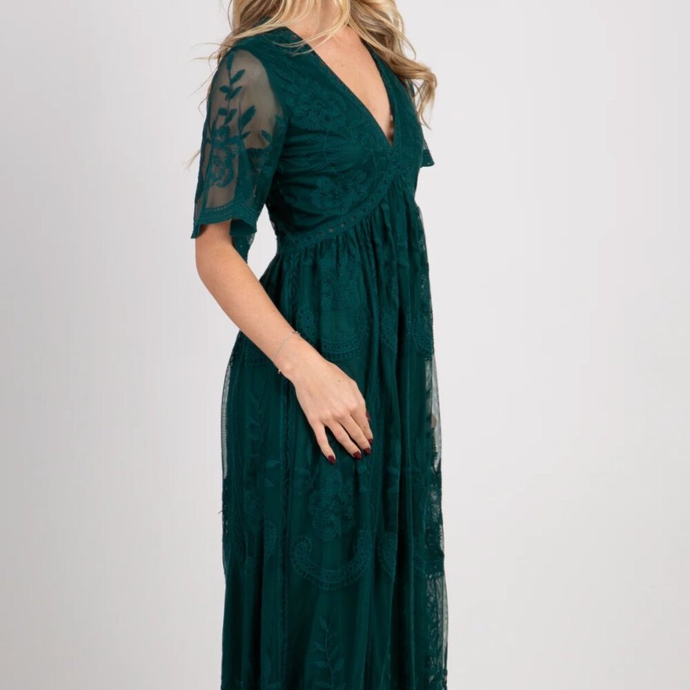 NWT PinkBlush Forest Green Lace Mesh Overlay Maxi Dress size small - Picture 12 of 13